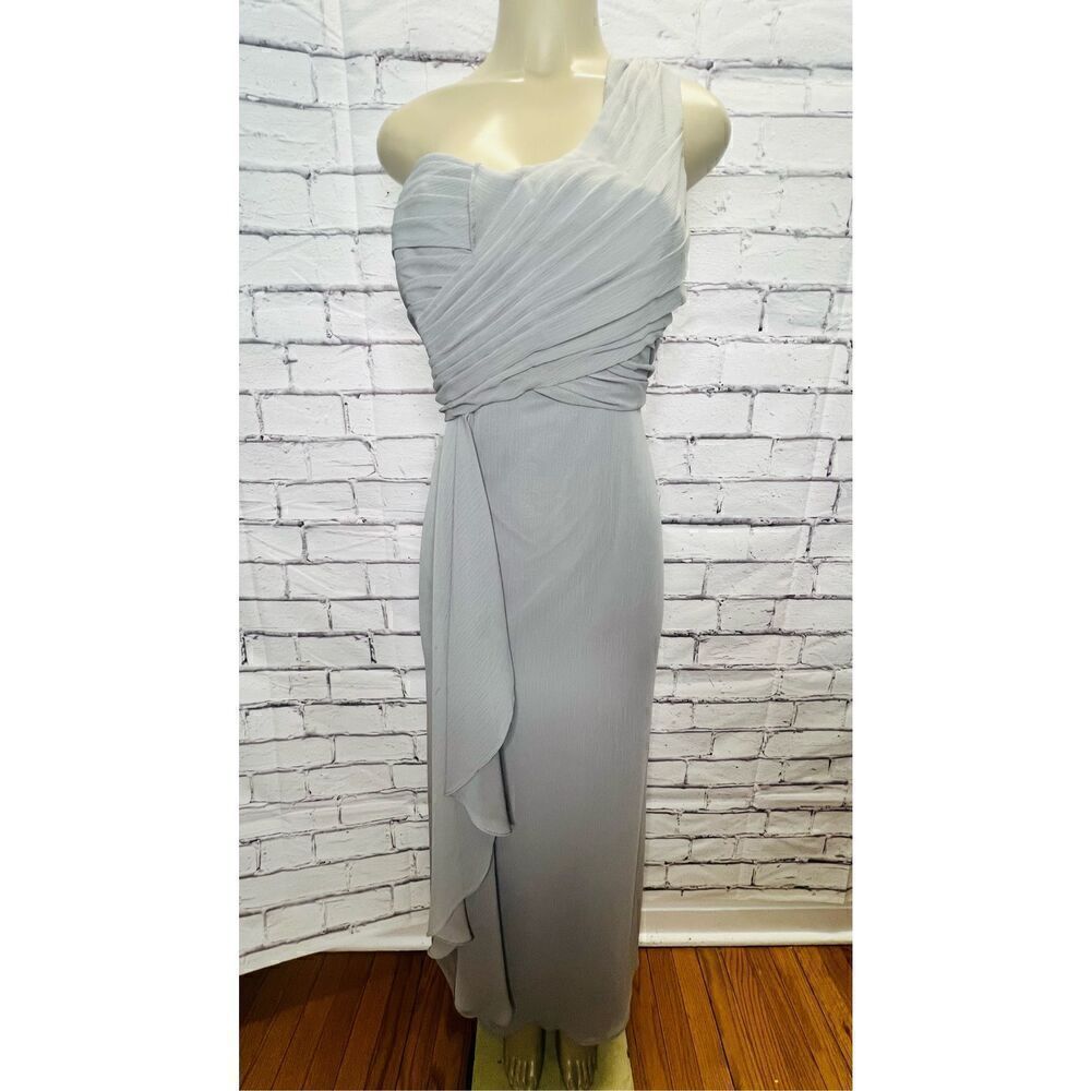David's Women's Grey Lined One Shoulder Long Bridesmaid Dress Size 14 NWOT
